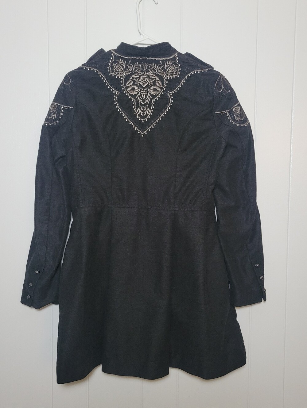 Free People Sergeant Coat Embroidered Charcoal Gray Military Zip Button Jacket 4 - Picture 10 of 16